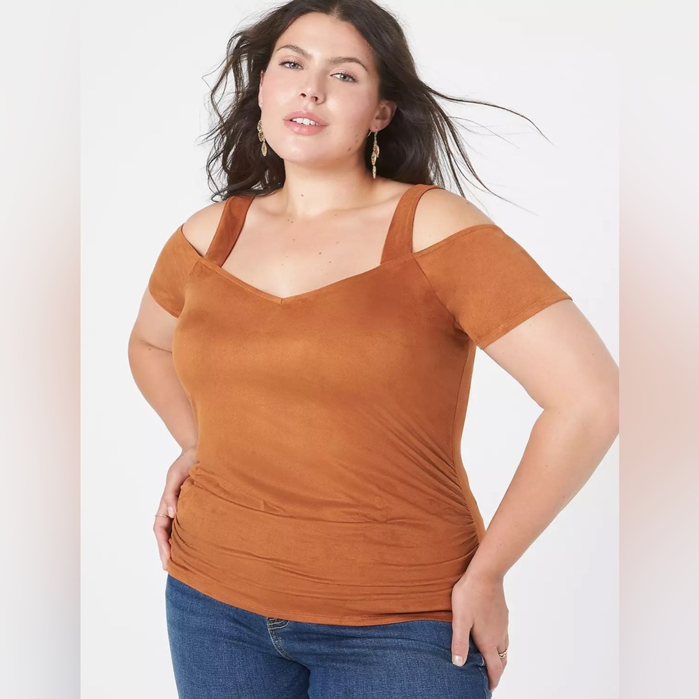 Lane Bryant Fitted Short-Sleeve Sweetheart-Neck Ruched-Side Tee NWT Sise 14